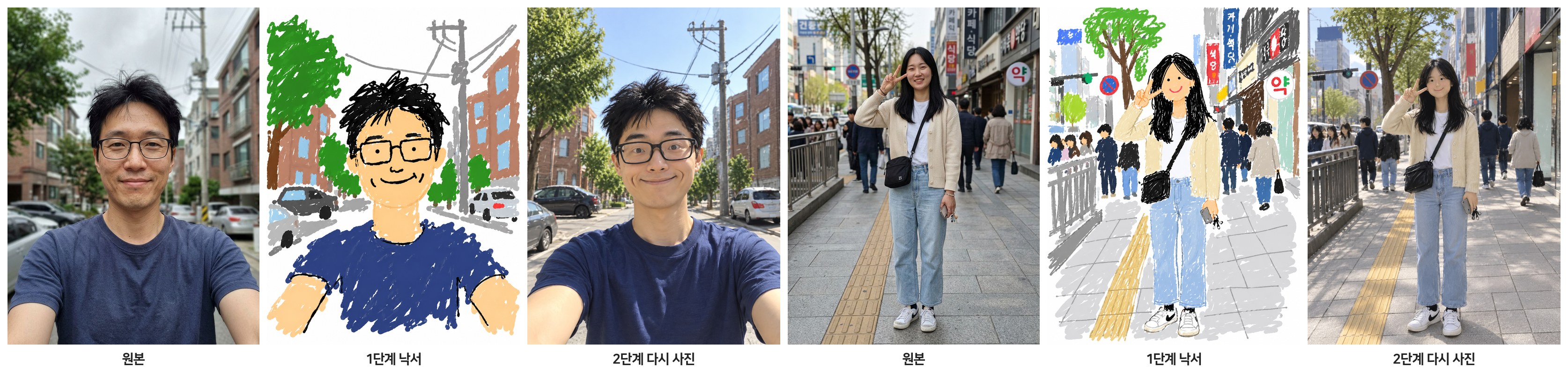 원본, 낙서, 다시 만든 사진