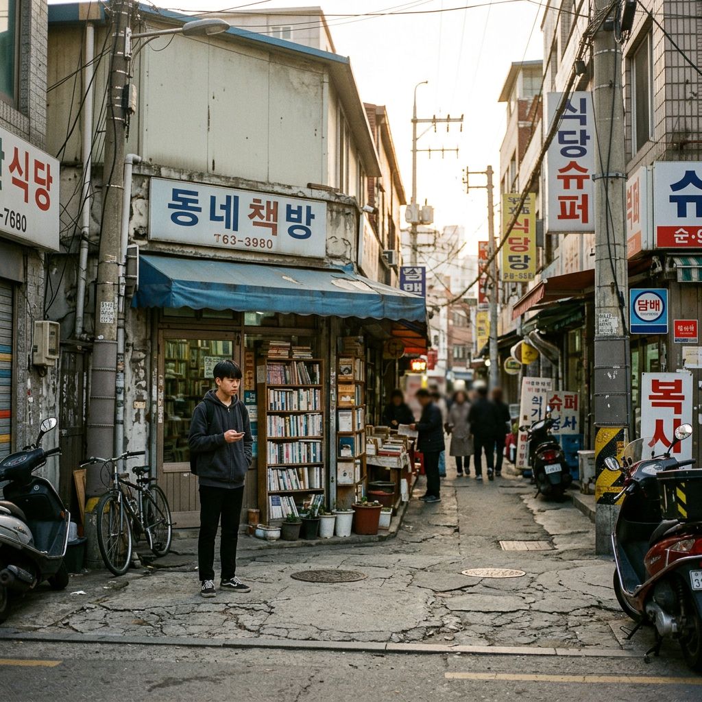 늦은 오후의 서울 골목. 10대 남성