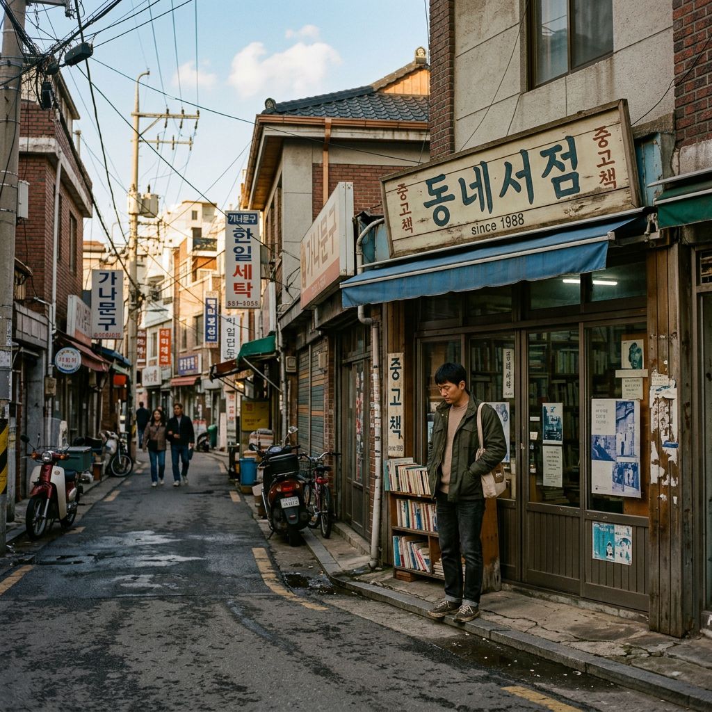늦은 오후의 서울 골목. 30대 남성