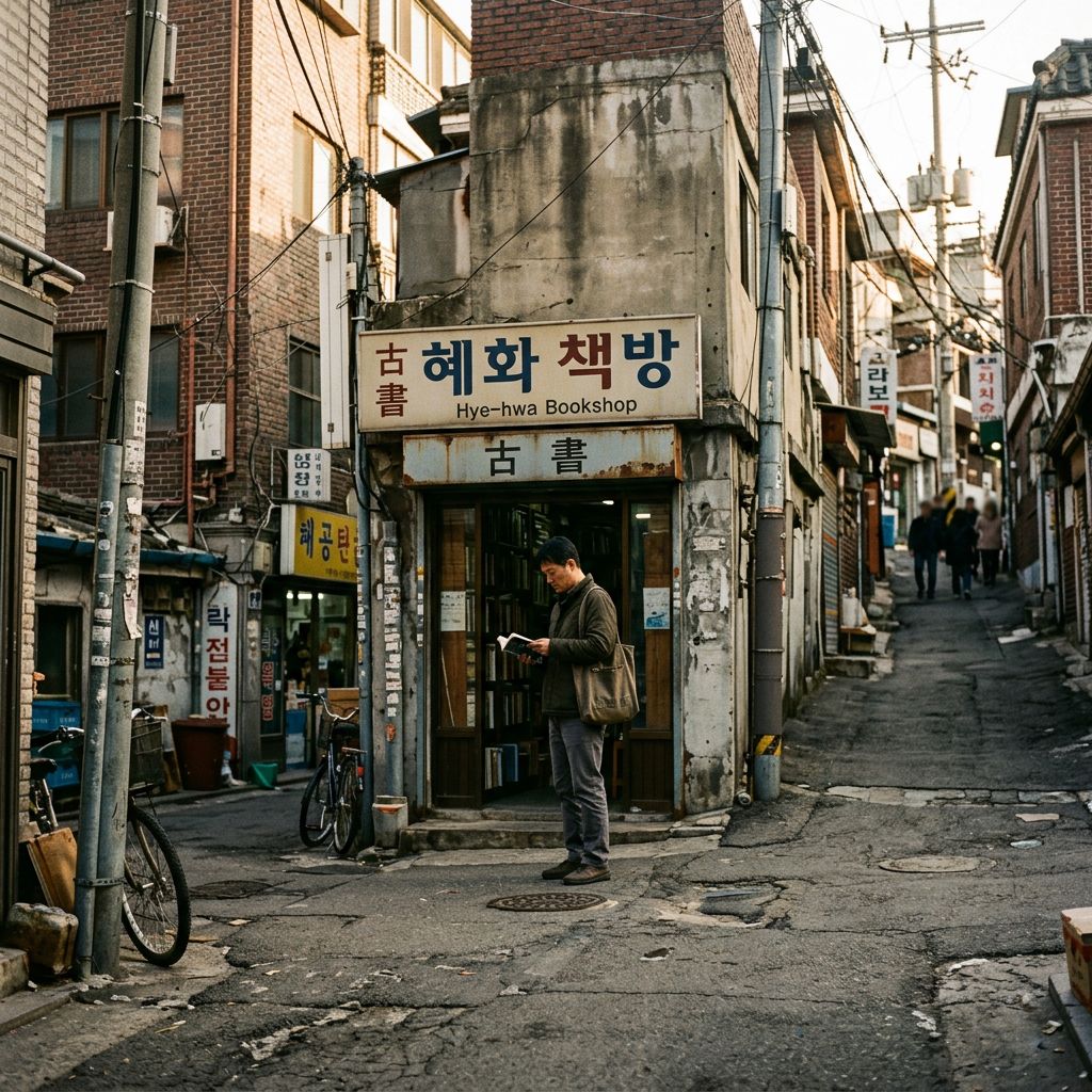 늦은 오후의 서울 골목. 40대 남성