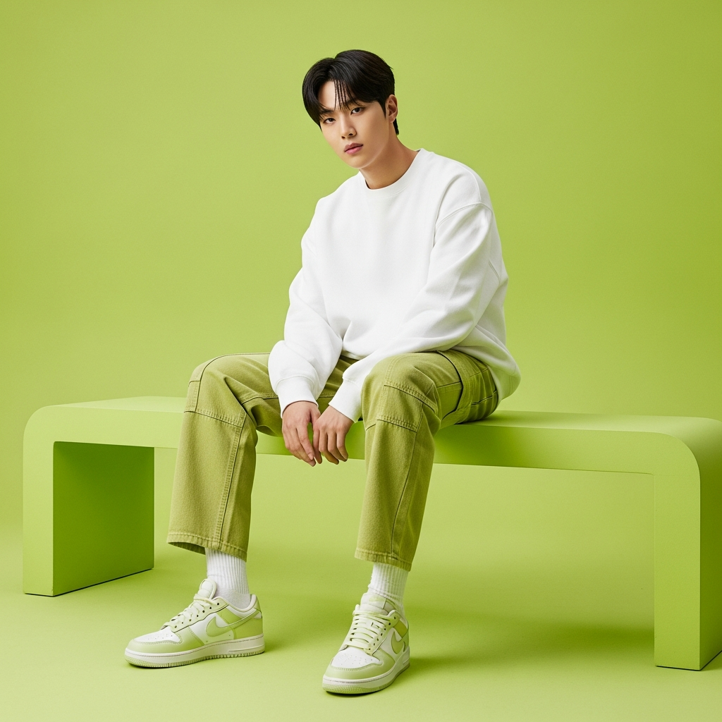 A young Korean man with a slight confident smile (use the up