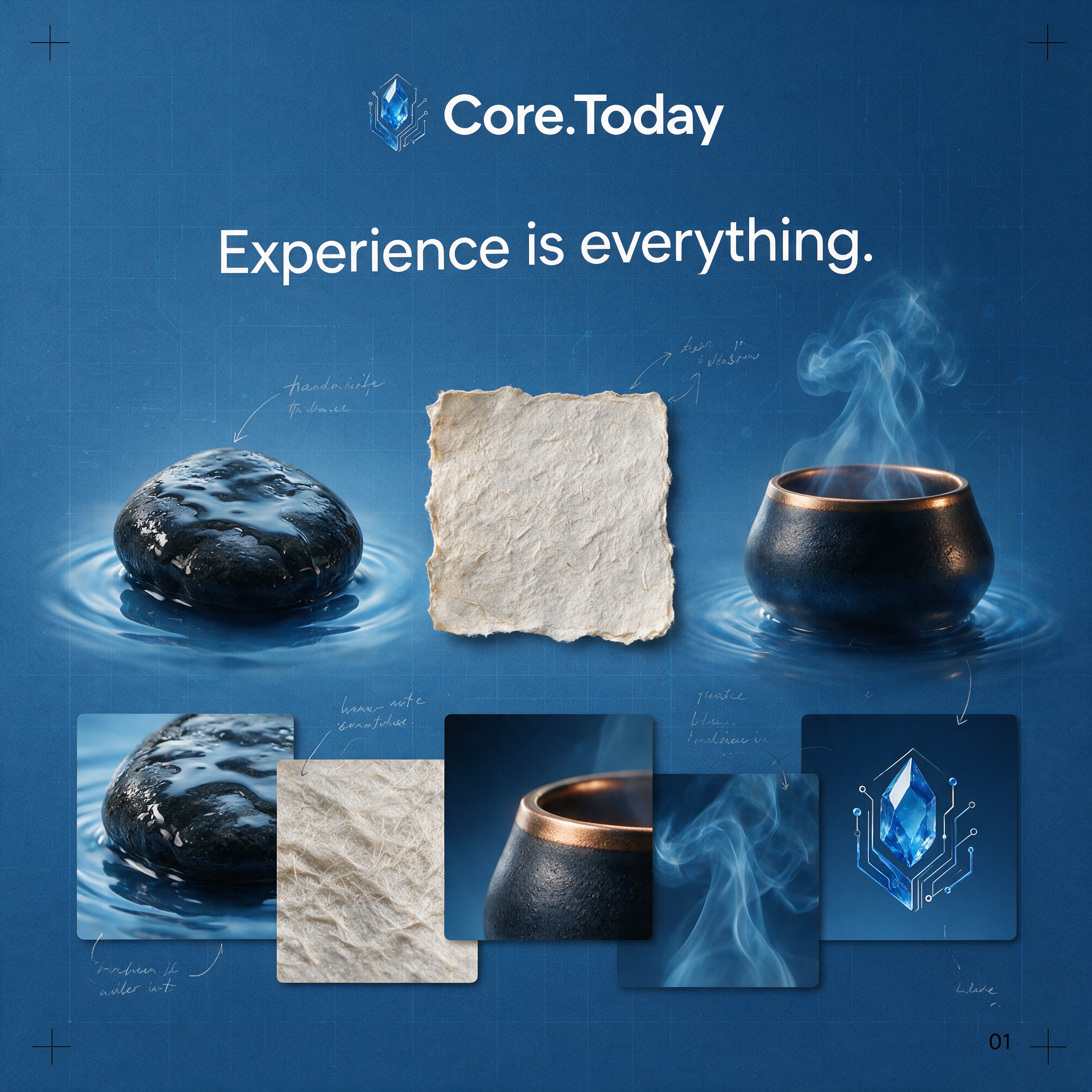 Create a square brand identity case-study board for "Core.To