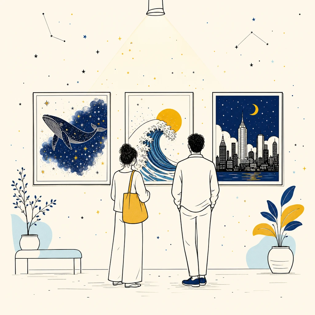 Playful editorial line-art illustration